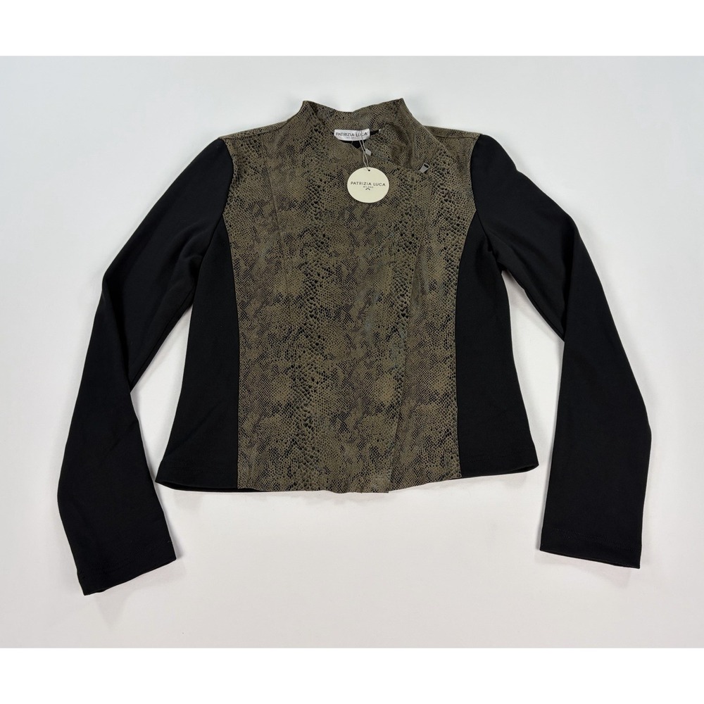 Patrizia Luca Milano Women's Small Olive Black Snake Print Moto Jacket New $120